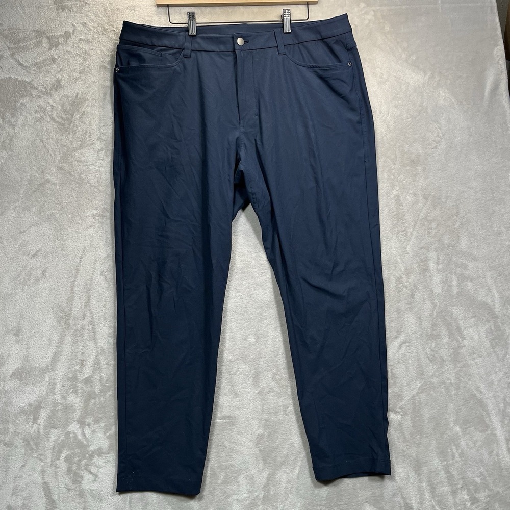 Lululemon ABC Slim Fit Pants Mens 38x28‎ STAINS Navy Performance Golf Warpstreme